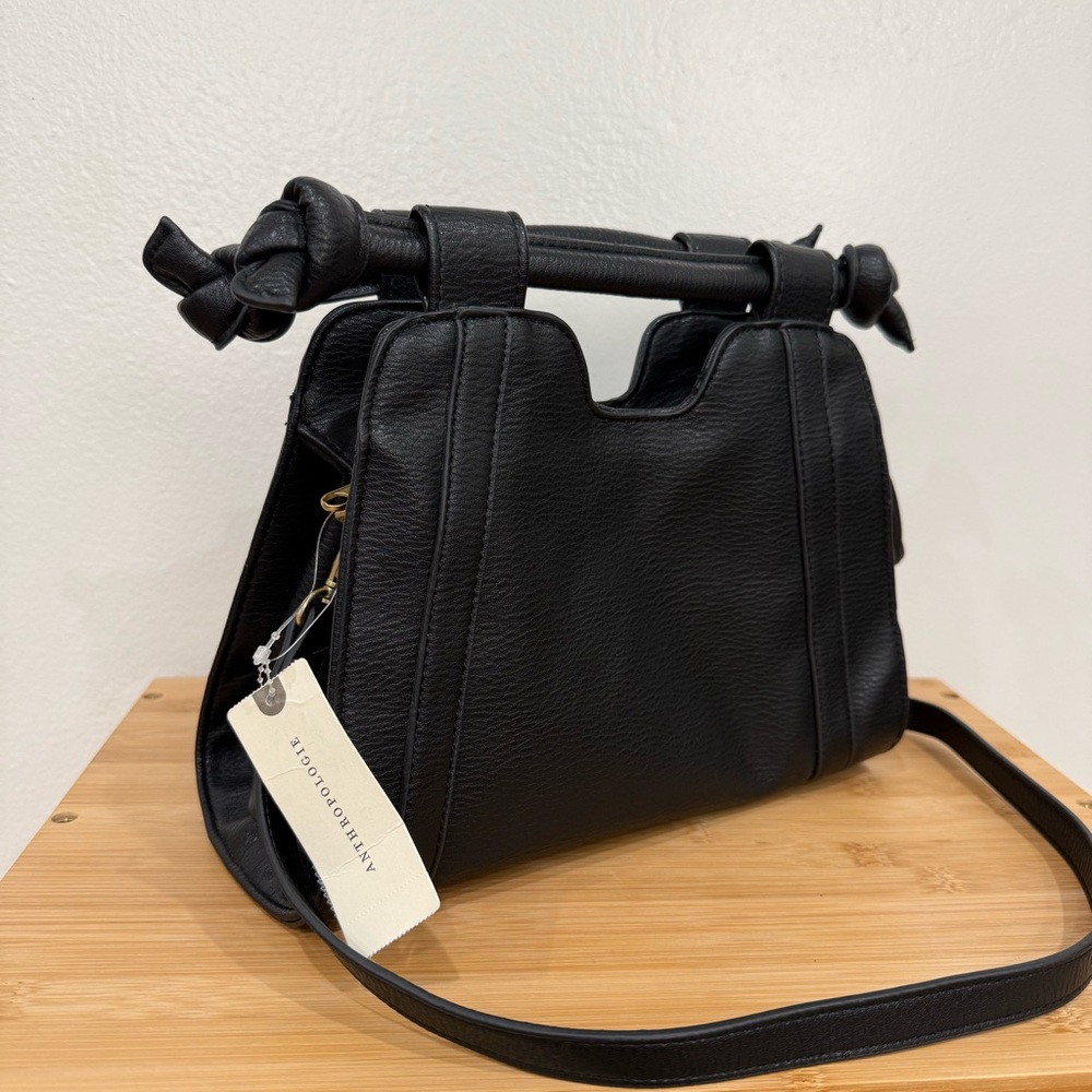 Anthropologie Terrance Mini Knotted Crossbody Bag Black Faux Leather NWT - Picture 4 of 10